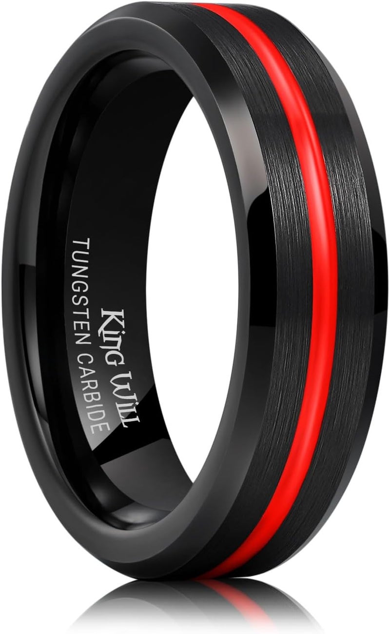 King Will Tungsten Rings for Men Two Tone Grooved Mens Wedding Band Cool Promise Engagement Matte Finished Beveled Edge - Image 1